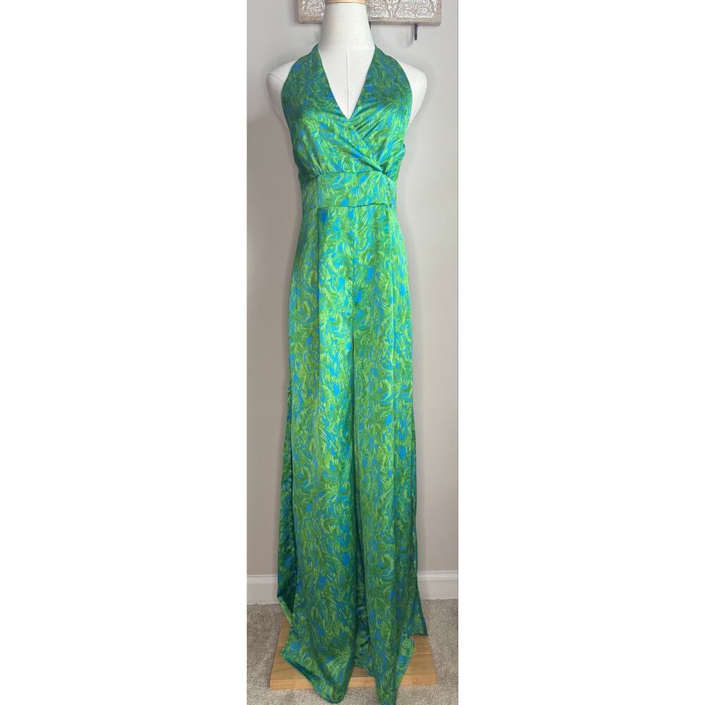 Sugarlips Floral Magic Blue Green Halter Jumpsuit sz S